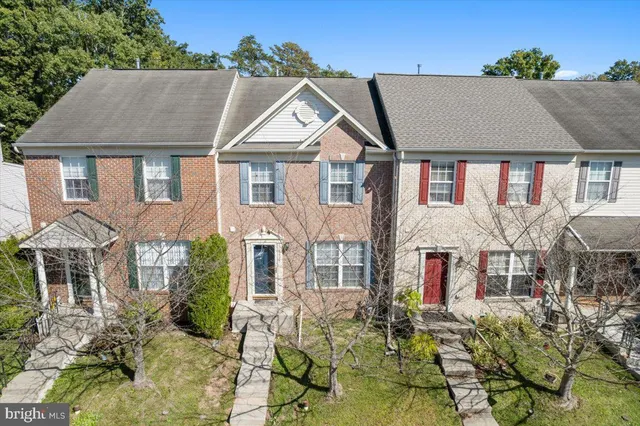 a aerial view of a house with a yard and potted plants