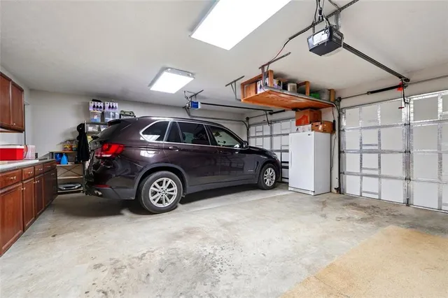 a view of a garage with car parked