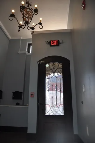 a close view of a chandelier