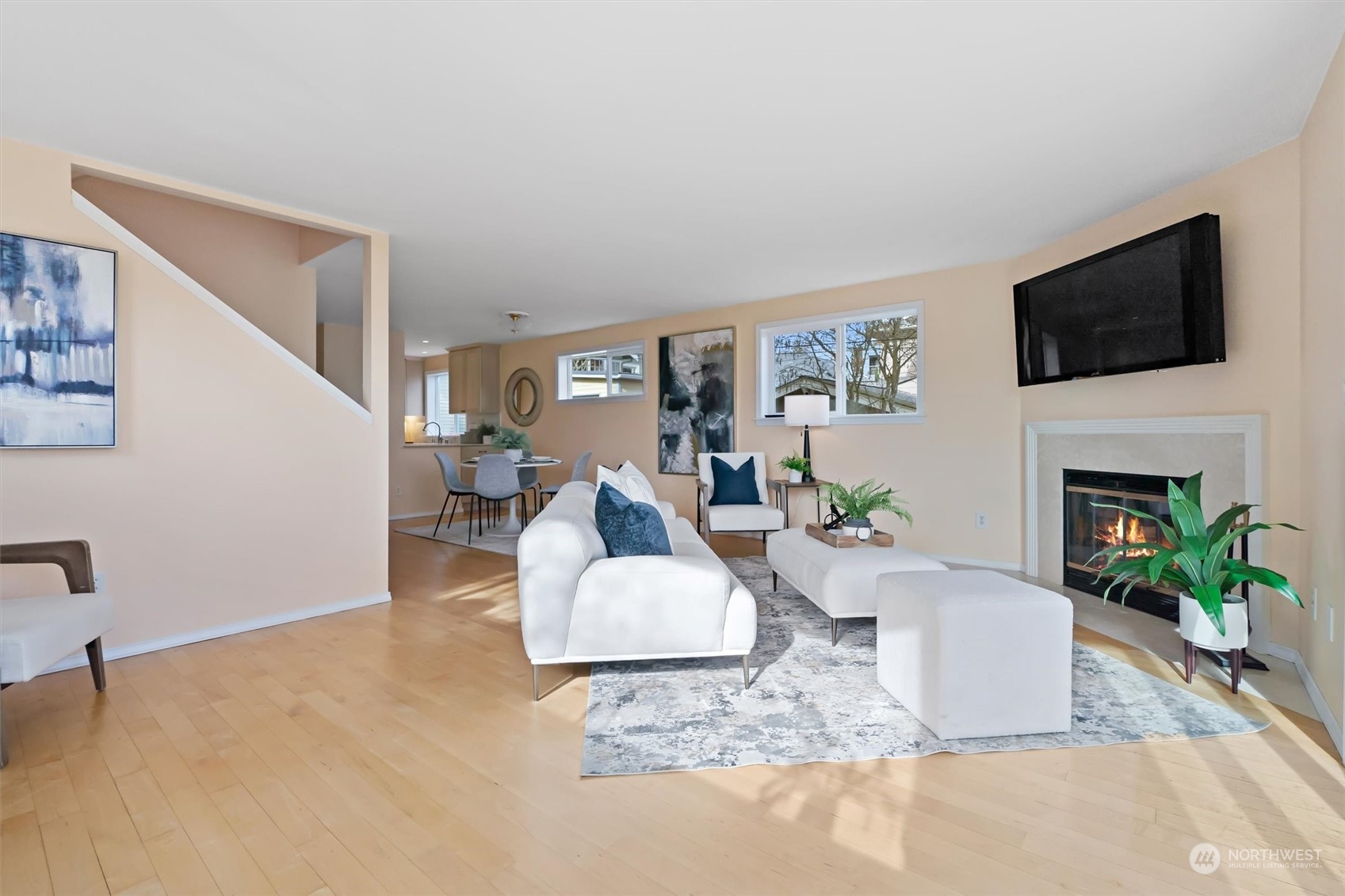 7209 Dayton Avenue North Seattle, WA 98103 - Photo 8 of 33 a living room with furniture and a fireplace