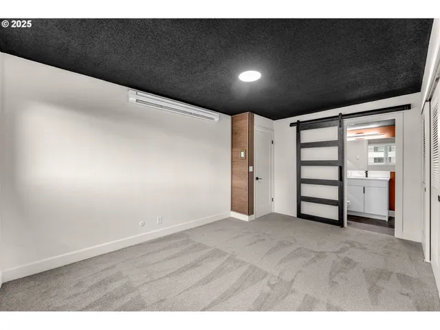 a view of an empty room with a closet