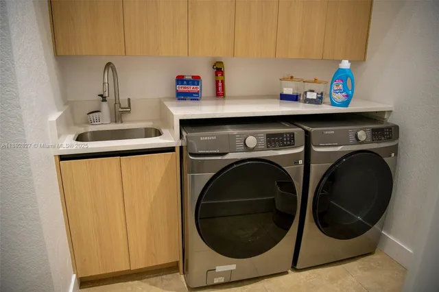 a garden with trees in front of it