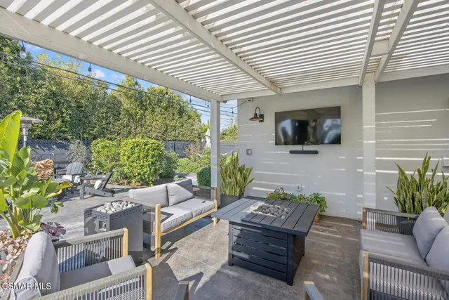 a building outdoor space with patio furniture