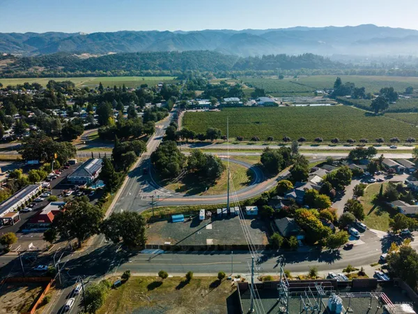 a view of a city with a lake