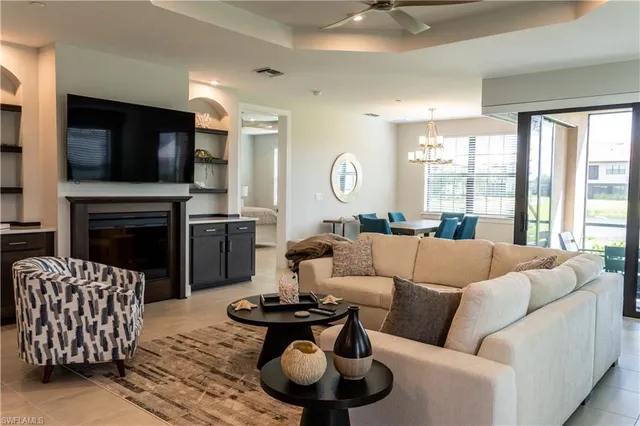 a living room with furniture fireplace and a flat screen tv