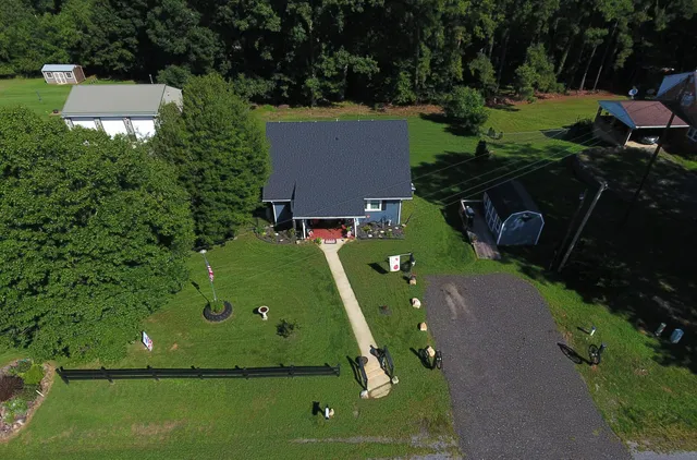 an aerial view of a house