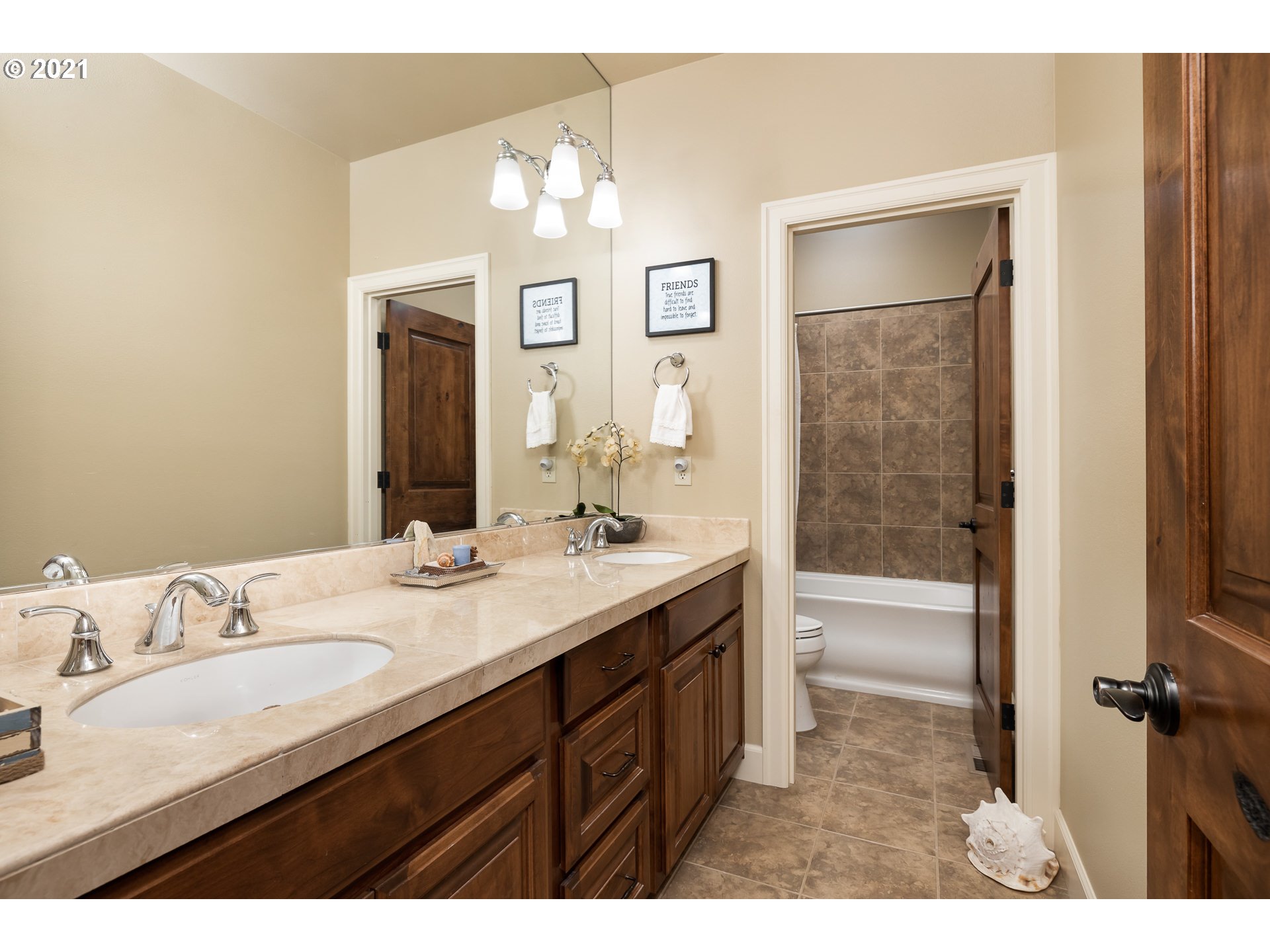 20484 South Springwater Road Estacada, OR 97023 - Photo 20 of 32 a bathroom with a sink double vanity granite tub and shower