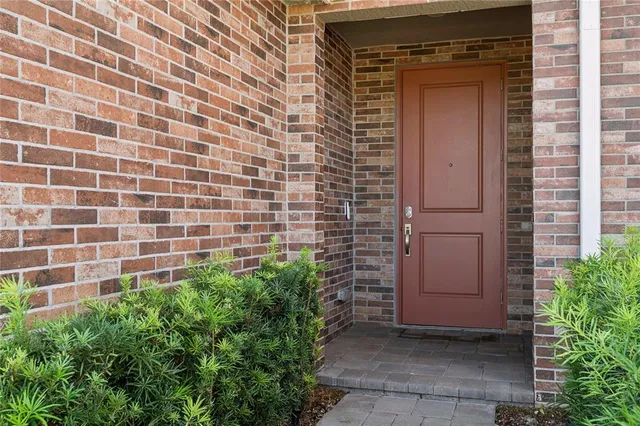 a couple of potted plants in front of door