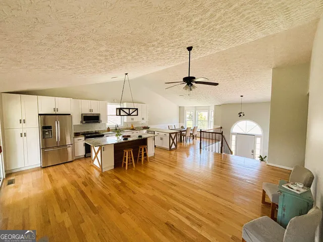a large kitchen with lots of counter top space
