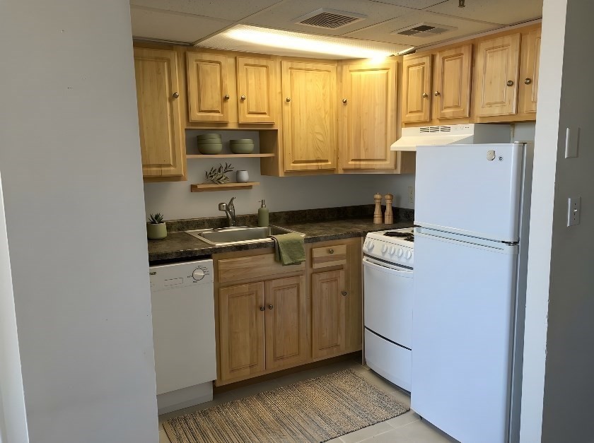 475 Commonwealth Avenue, Unit 605 Boston, MA 02215 - Photo 3 of 12 a kitchen with a refrigerator a sink and cabinets