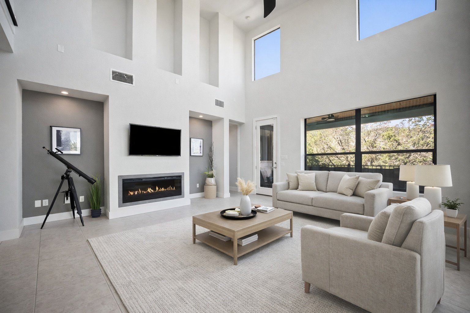 17644 West Reed Park Road Jonestown, TX 78645 - Photo 3 of 36 a living room with fireplace furniture and a flat screen tv