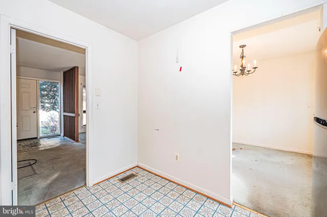 a view of a porch with wooden floor