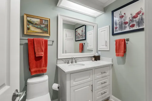 a bathroom with a toilet a sink and a mirror