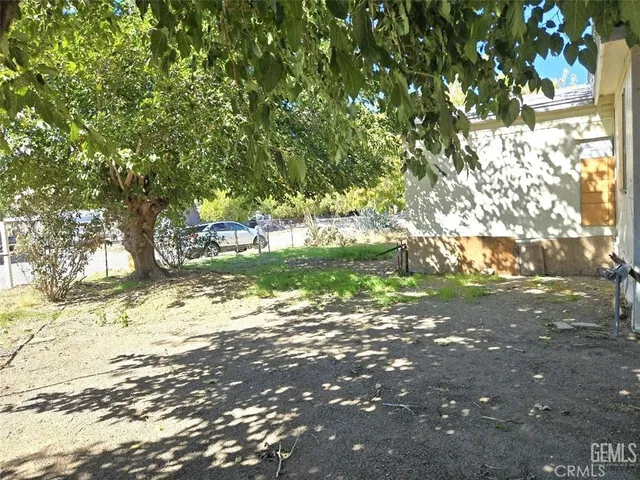a backyard of a house with a tree