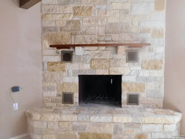 a room with a fireplace