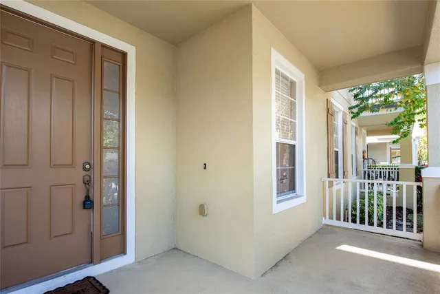 a view of a balcony with an outdoor space