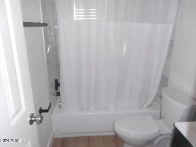 a bathroom with a toilet and a bathtub