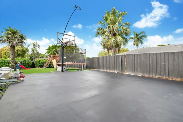 a view of a street with a play house