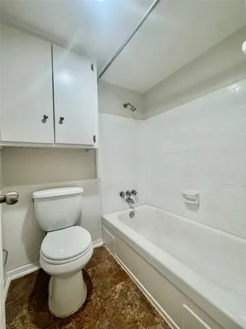 a bathroom with a toilet and a bathtub