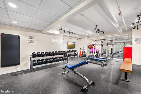 a view of a room with gym equipment