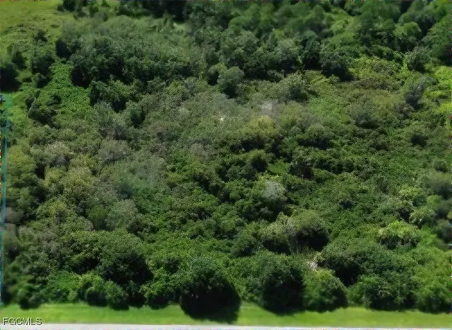 an aerial view of residential house with outdoor space and trees all around