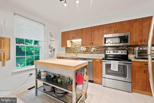 a kitchen with stainless steel appliances a stove a sink and a microwave