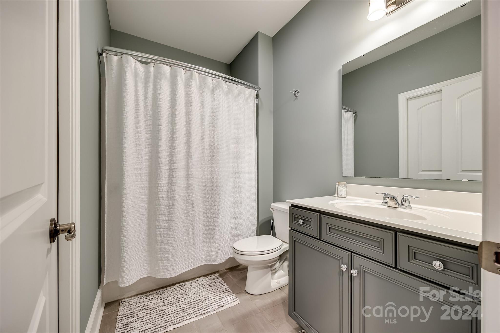2264 Watermark Point Place Fort Mill, SC 29708 - Photo 27 of 48 a bathroom with a sink a toilet a mirror and shower curtain