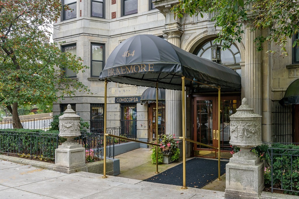 a front view of a building with street