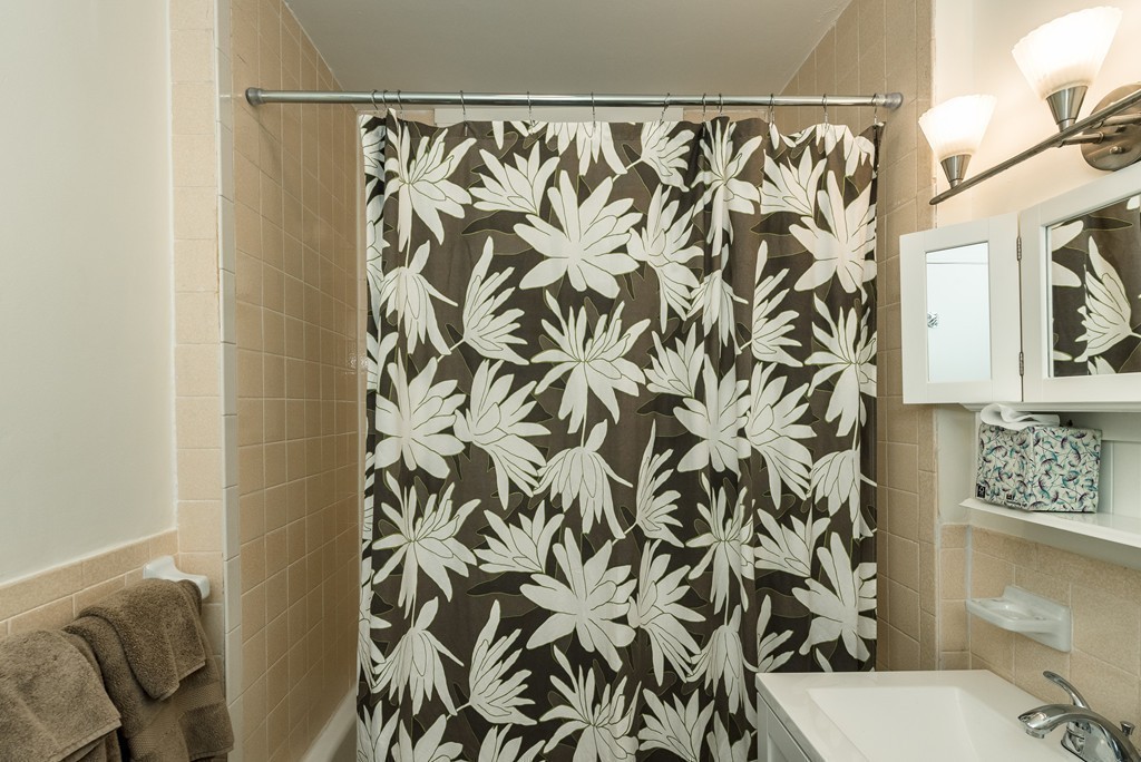 464 Commonwealth Avenue, Unit 38 Boston, MA 02215 - Photo 13 of 16 a bathroom with a shower curtain and a curtain