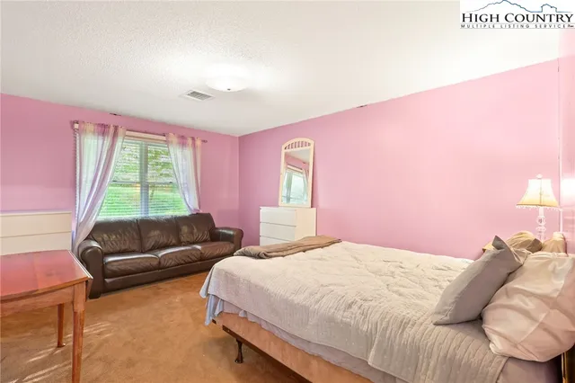 a bedroom with a bed and a couch