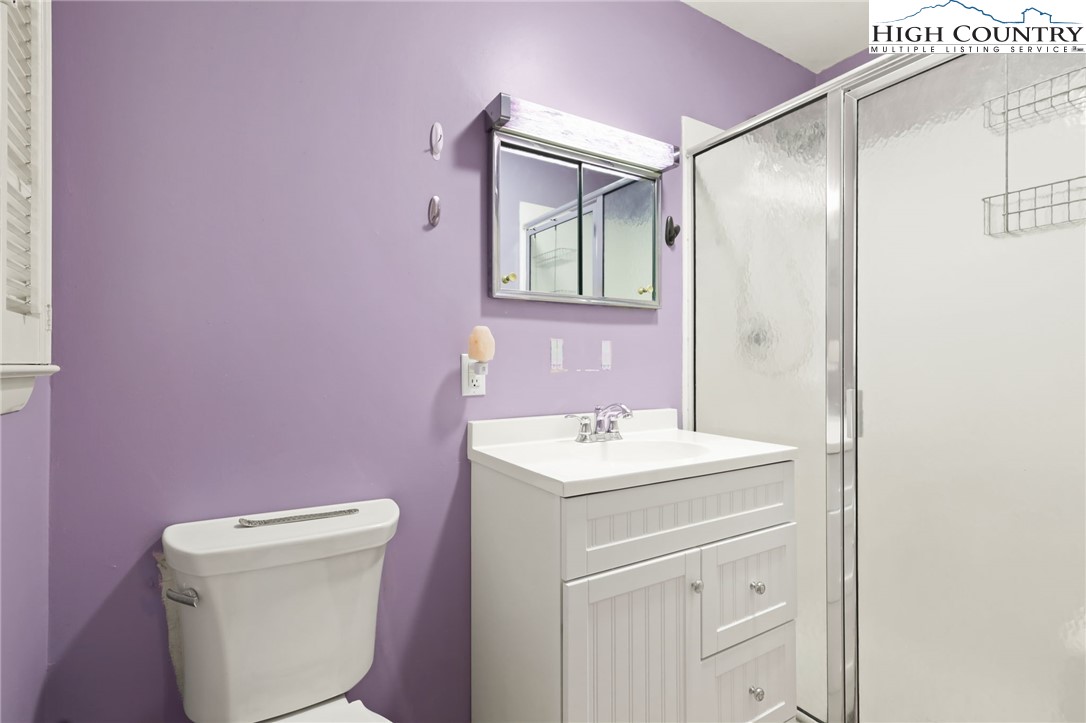 357 Kalmia Lane Boone, NC 28607 - Photo 26 of 41 a bathroom with a sink a toilet a mirror and vanity