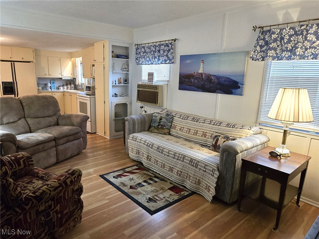 Living room with built in cabinets
