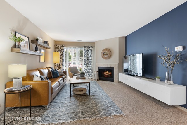 8 Sterling Circle, Unit 305 Wheaton, IL 60189 - Photo 8 of 36 a living room with furniture a fireplace and a potted plant