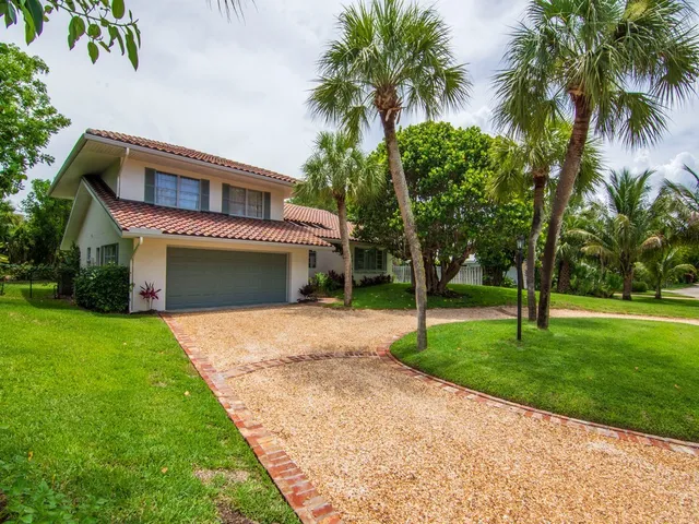 a view of a yard with palm trees