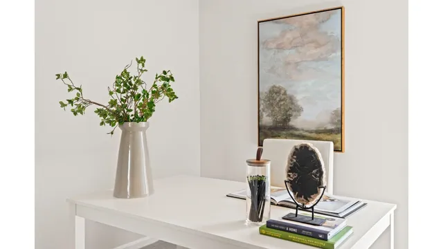 a view of workspace with a potted plant