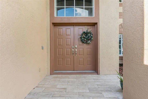 a view of wooden door
