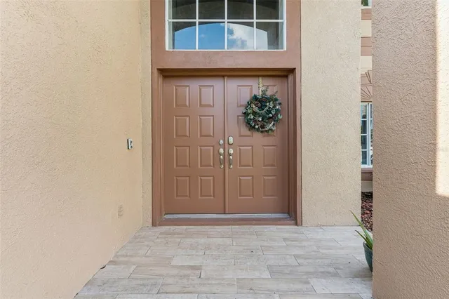 a view of wooden door