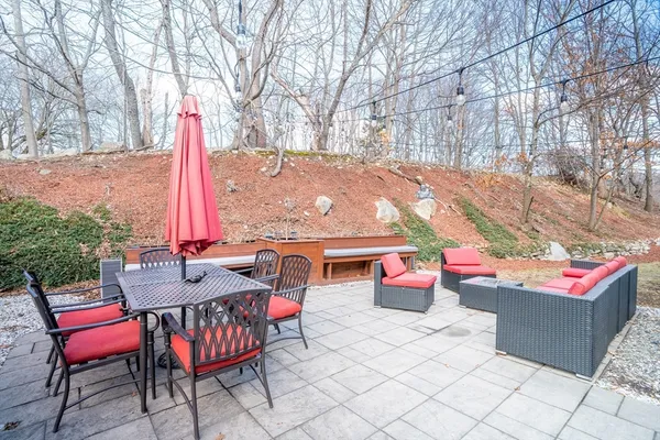 a outdoor space with lots of furniture