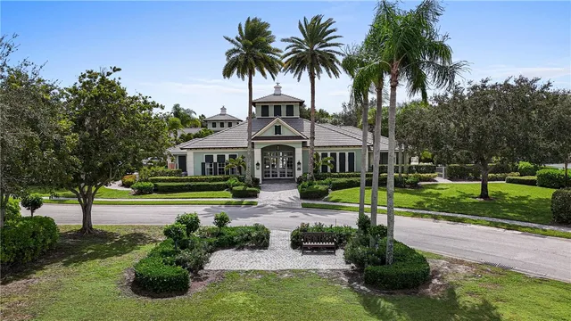 a view of a house with swimming pool and a yard with green space
