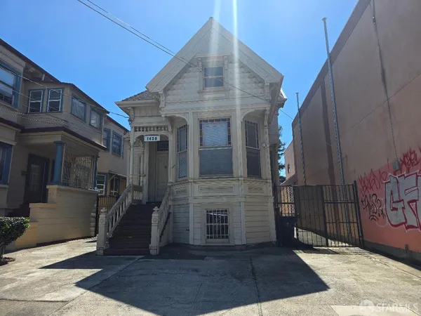 a front view of a house with a door