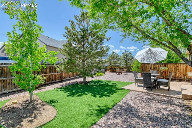 a view of a backyard with a patio