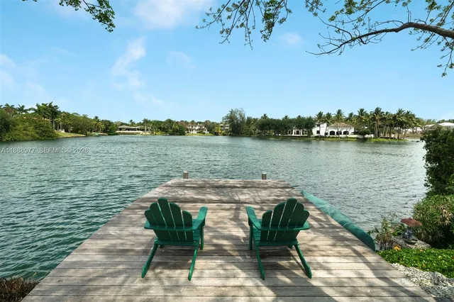 a view of a lake with a mountain in the background