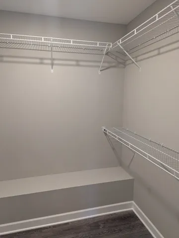 a view of a room with racks on the wall