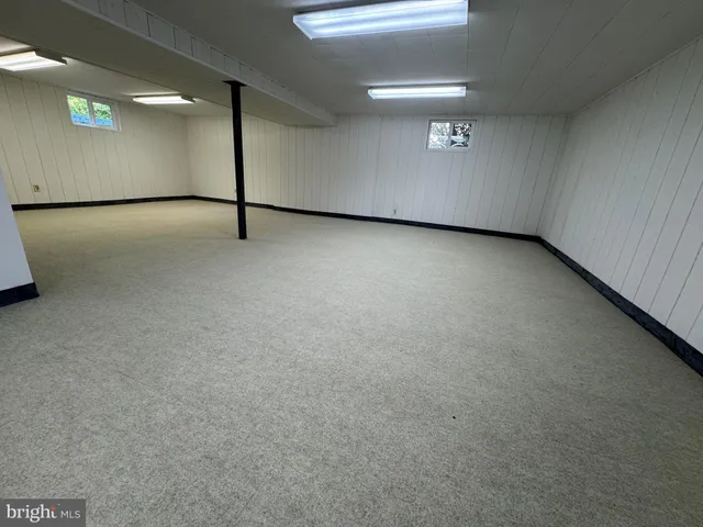 a view of a backyard with large trees