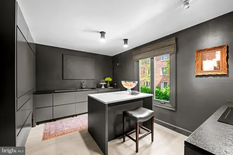 a kitchen with a sink and a potted plant