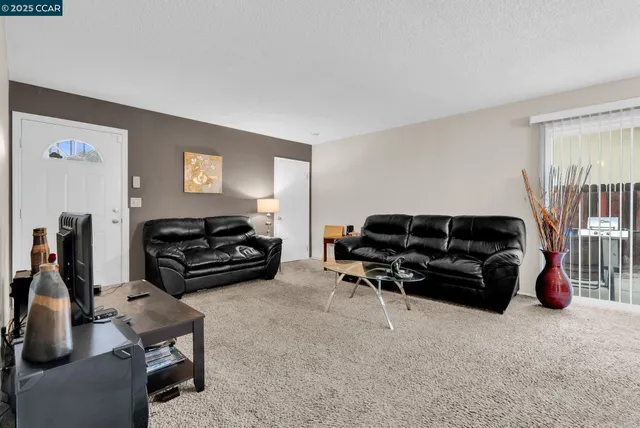 a living room with furniture a couch and a window