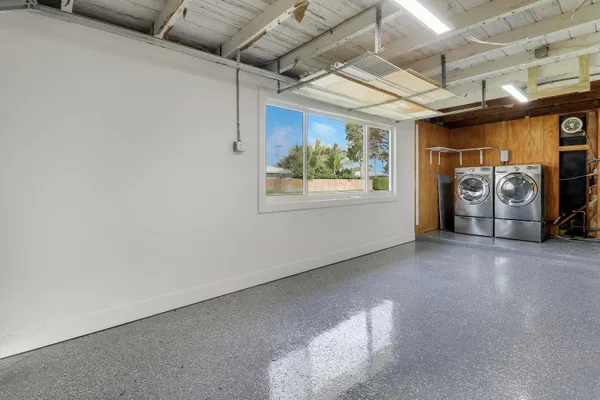 a view of a garage with furniture