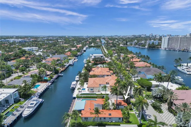 an aerial view of city and lake