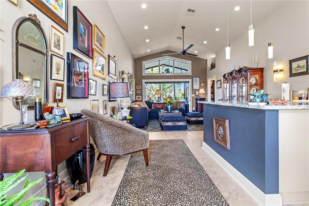 70 Center Oak Circle Spring Hill, FL 34609 - Photo 18 of 58 a living room with fireplace furniture and a potted plant