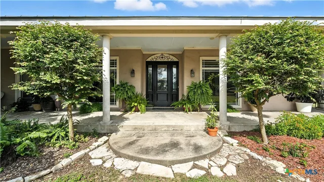 a porch with seating space